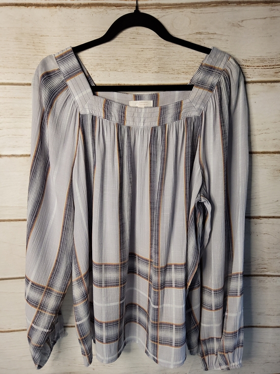 LC Lauren Conrad Tops - LC Lauren Conrad Light Blue Plaid Square-Neck Blouse